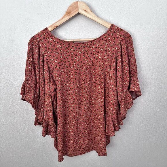 INDIGO POPPY x ANTHROPOLOGIE | Terra Cotta Floral Boho Blouse Wide Slv. | Large - Picture 5 of 7